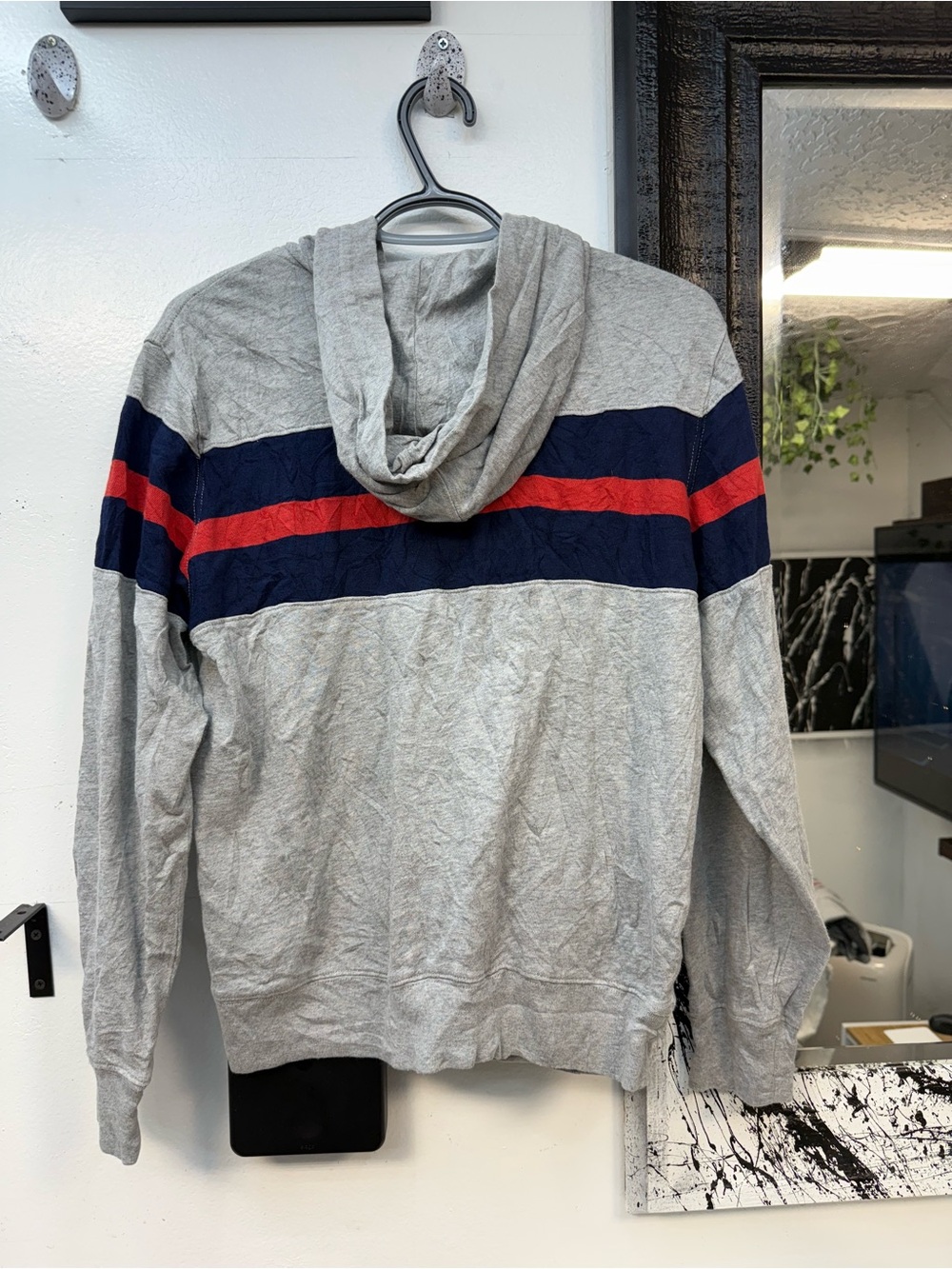Polo by Ralph Lauren Kids Gray Zip-Up Hoodie with Navy & Red Stripes - Picture 3 of 4